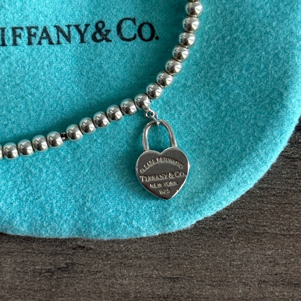 Tiffany & Co. Silver Mini Beaded Bracelet with Heart Lock Charm